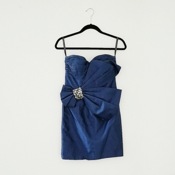 JOVANI navy blue bow strapless short evening dress - Picture 2 of 3